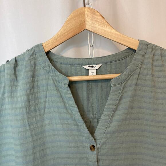Sonoma Light Teal Green Blue Button Front V-Neck Short Dolman Sleeve Mini Dress - Picture 4 of 11
